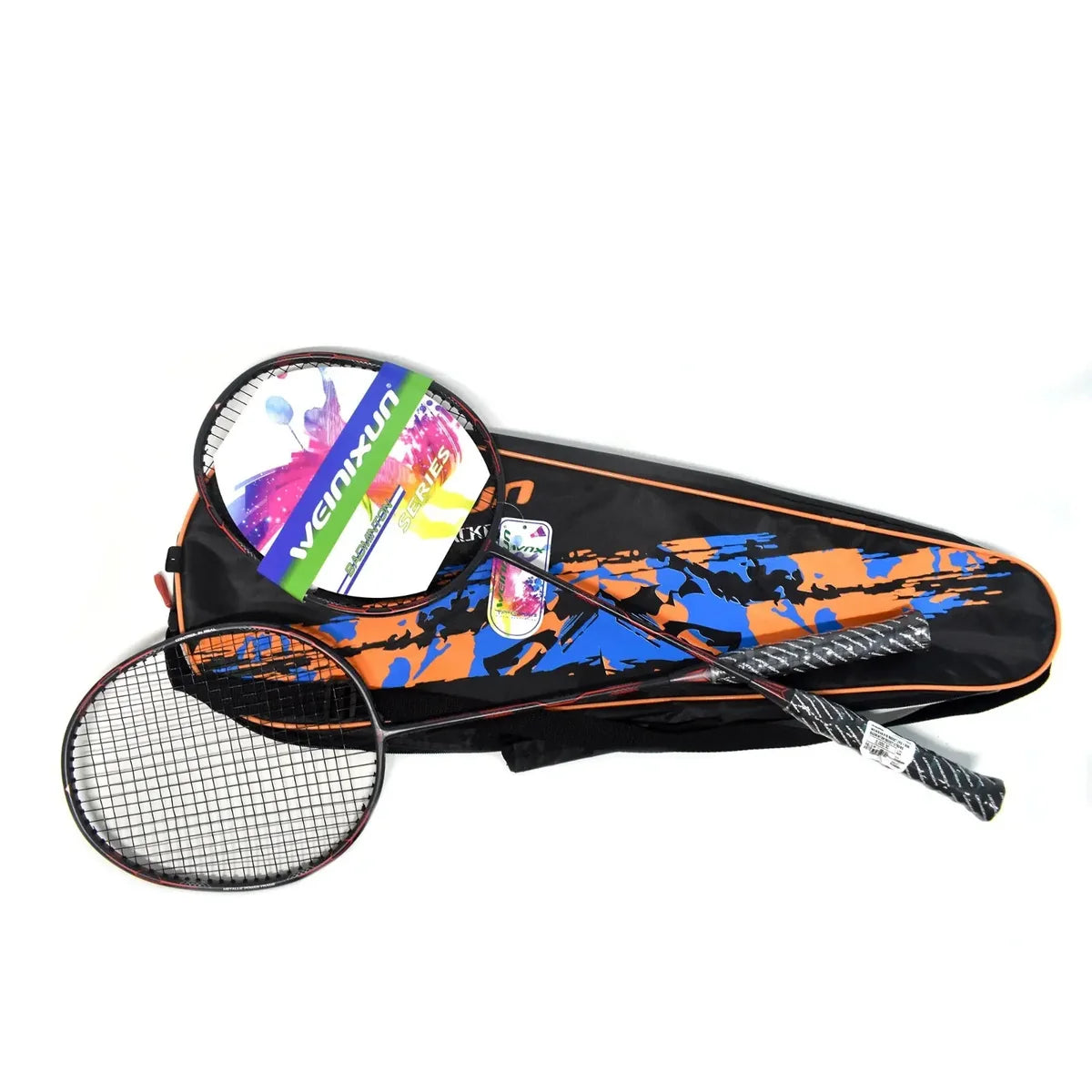 Weinixun 615 badminton racket pair with bag black/orange