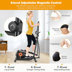 Magnetic Elliptical Cross Trainer | 8 Level Resistance | LCD Monitor Pulse Calories | Full Body Low Impact Workout | Home Gym Exercise Machine | Sports Zone