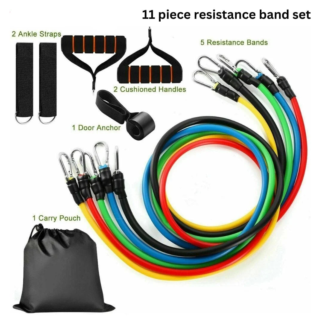 11 Piece Exercise Resistance Bands and 5pcs Loop Band (Pack of 2)