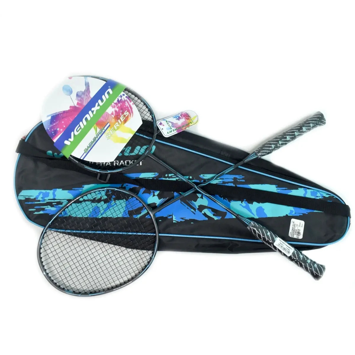 Weinixun 615 Badminton Racket Pair with Bag - Black/Cyan