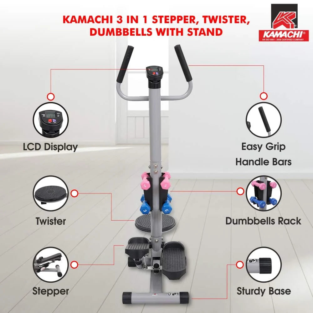 Multifunctional Fitness Stepper with Twist Board, Dumbbells & Hydraulic Resistance