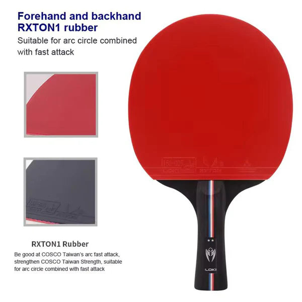 Loki Table Tennis Racket - Kirin 2-Star With Bag - Red/Black