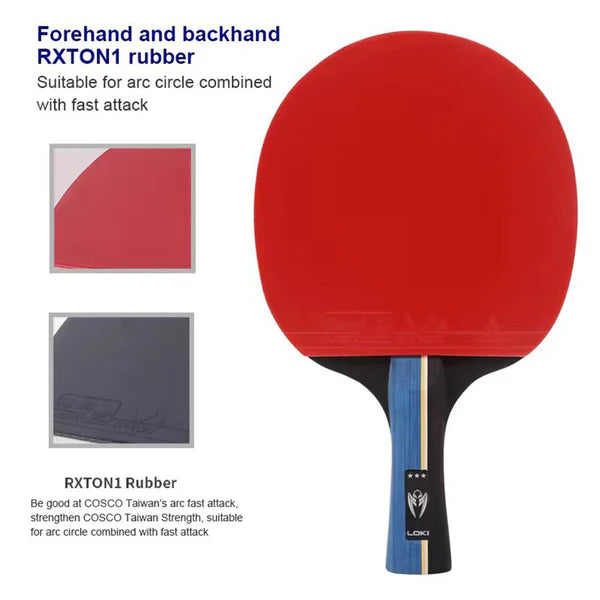 Loki Table Tennis Racket - Kirin 3-Star With Bag - Red/Black