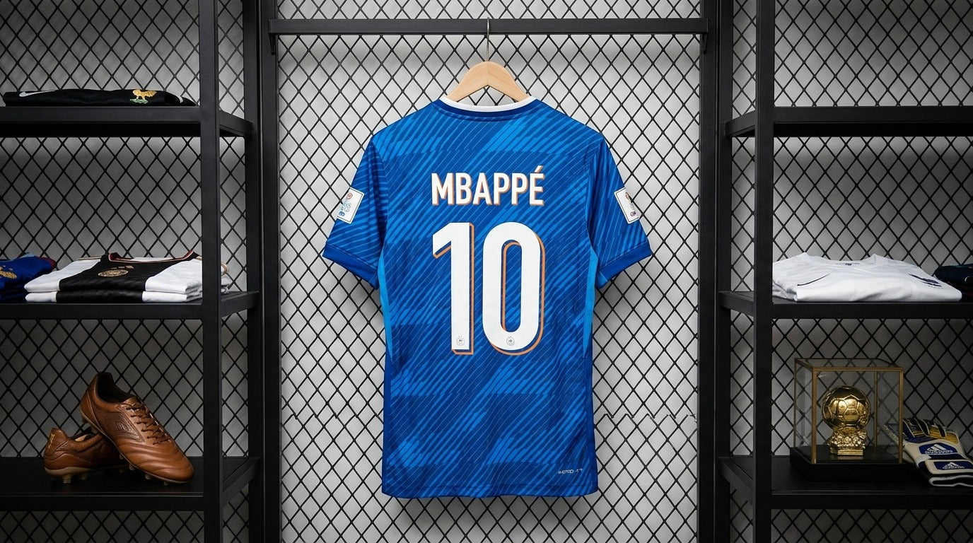 France Home Mbappe World Cup Jersey with Embroidered Logos