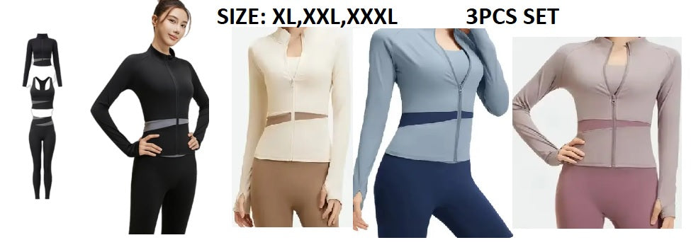 3-Piece Women's Sports/Yoga/Pilates Set – High-Waisted Leggings, Sports Bra, and Zip-Up Jacket