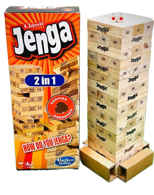 Classic 2 in 1 Jenga Wooden Stacking Tower Board Game for Kids & Adults