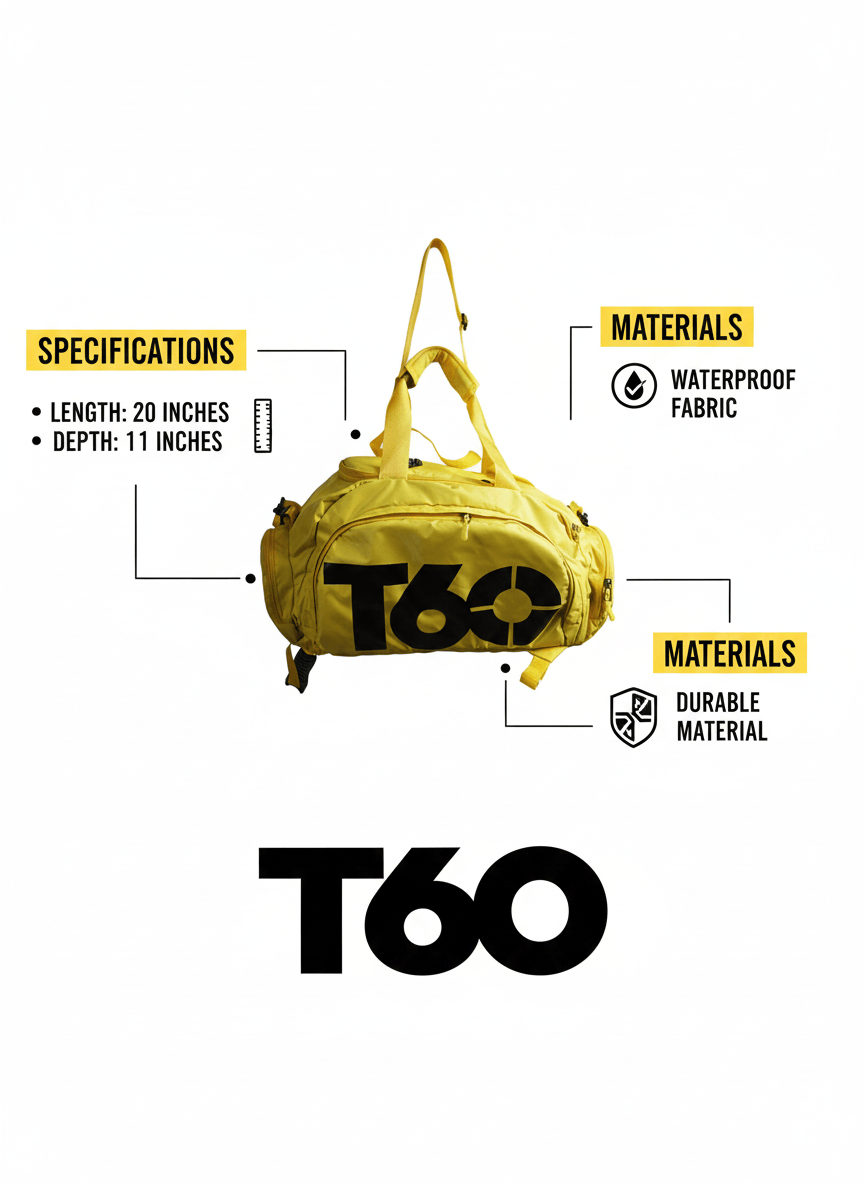 T60 Backpack 2 in 1 with Shoe Compartment - Yellow - Sports Zone